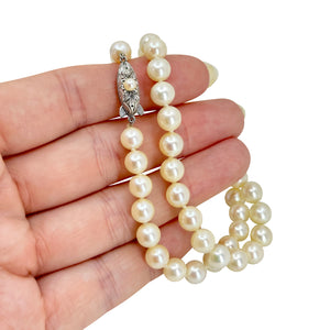 Quality Engraved Japanese Cultured Saltwater Akoya Pearl Choker Necklace- Sterling Silver 15.25 Inch