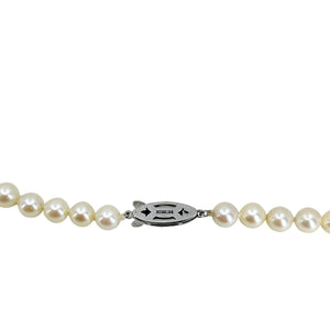 Quality Engraved Japanese Cultured Saltwater Akoya Pearl Choker Necklace- Sterling Silver 15.25 Inch