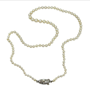 Petite Graduated Japanese Saltwater Cultured Akoya Seed Pearl Vintage Necklace - Sterling Silver 17.75 Inch