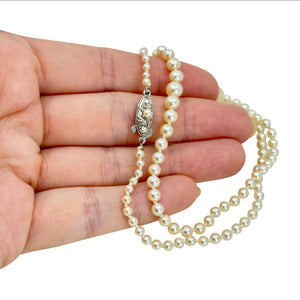 Petite Graduated Japanese Saltwater Cultured Akoya Seed Pearl Vintage Necklace - Sterling Silver 17.75 Inch