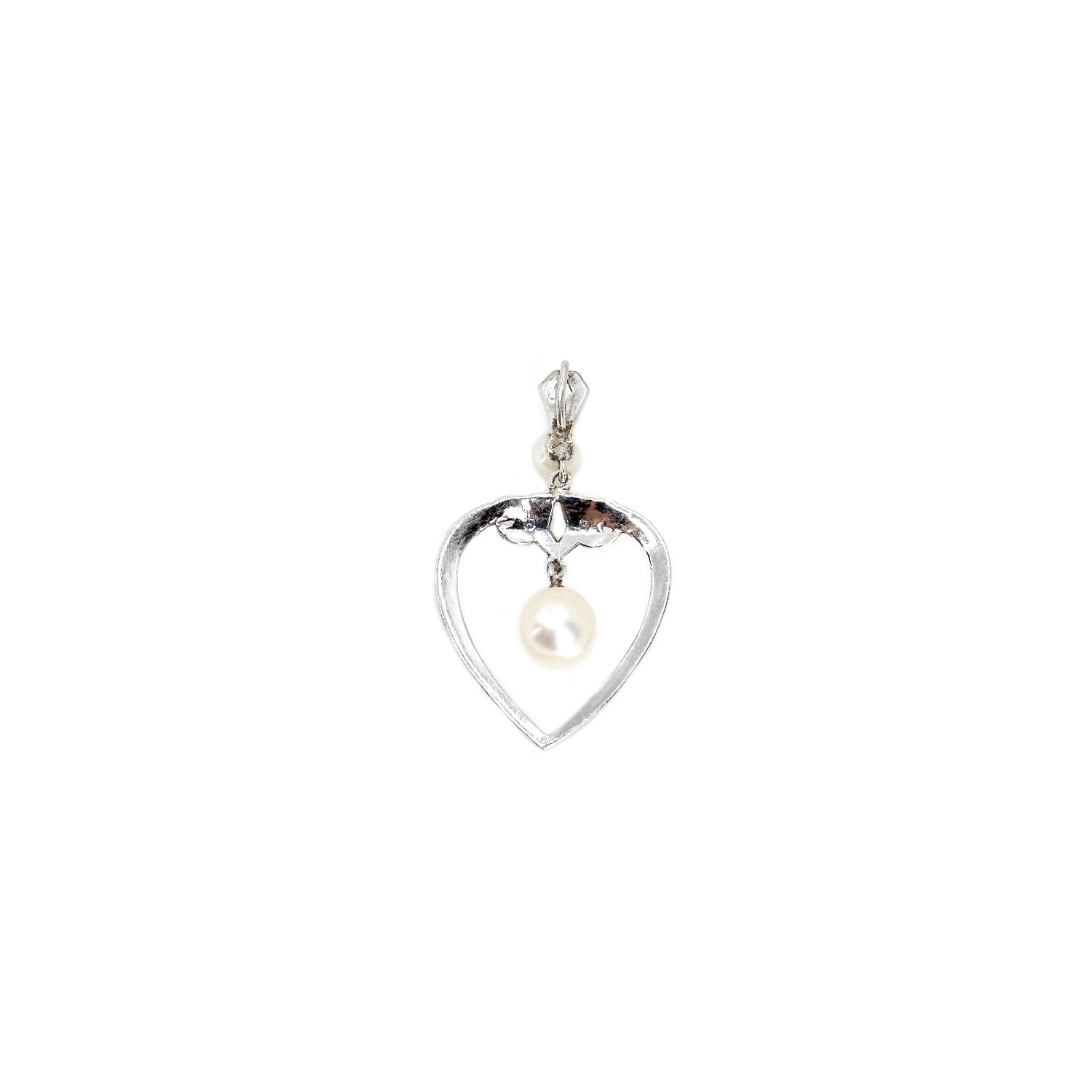 Vintage Mikimoto Heart Saltwater Akoya Cultured Pearl Designer Pendant- Sterling Silver