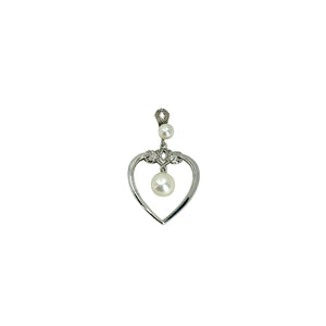 Vintage Mikimoto Heart Saltwater Akoya Cultured Pearl Designer Pendant- Sterling Silver