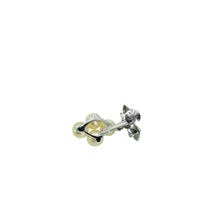 Leafy Bow Dangle Akoya Saltwater Cultured Pearl Screwback Vintage Earrings- Sterling Silver