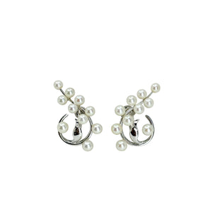 Circle Vine Climber Akoya Saltwater Cultured Pearl Screwback Vintage Earrings- Sterling Silver
