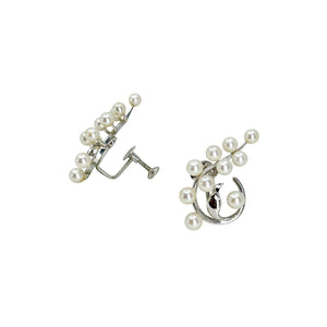 Circle Vine Climber Akoya Saltwater Cultured Pearl Screwback Vintage Earrings- Sterling Silver