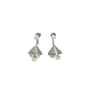 Vintage Mikimoto Musical Bell Dangle Akoya Saltwater Cultured Pearl Mid Century Screwback Earrings- Sterling Silver