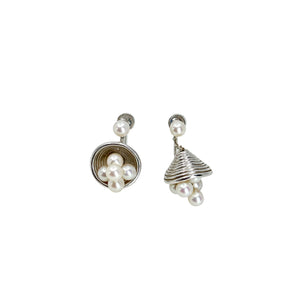 Vintage Mikimoto Musical Bell Dangle Akoya Saltwater Cultured Pearl Mid Century Screwback Earrings- Sterling Silver