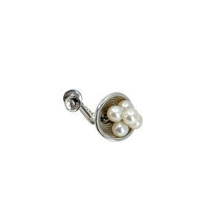 Vintage Mikimoto Musical Bell Dangle Akoya Saltwater Cultured Pearl Mid Century Screwback Earrings- Sterling Silver