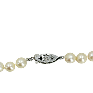 Tight Choker Collar Vintage Deco Japanese Saltwater Cultured Akoya Pearl Necklace - Sterling Silver 14 Inch