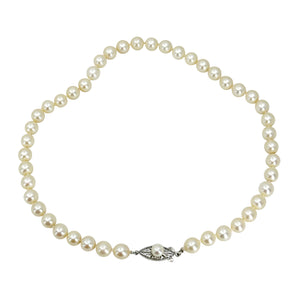 Tight Choker Collar Vintage Deco Japanese Saltwater Cultured Akoya Pearl Necklace - Sterling Silver 14 Inch