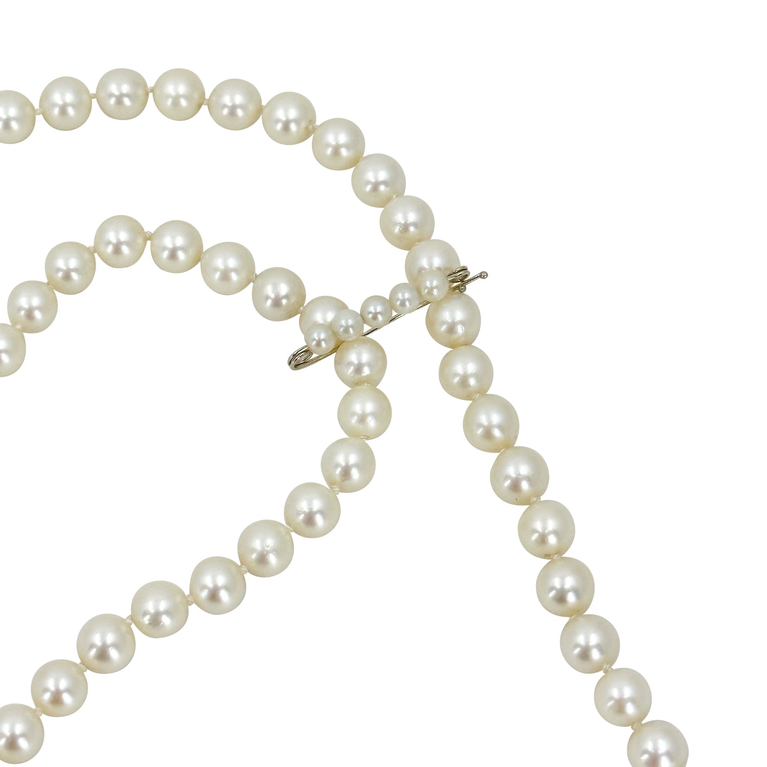 Matinee Vintage Japanese Saltwater Cultured Akoya Pearl Necklace Strand- Sterling Silver 24 Inch