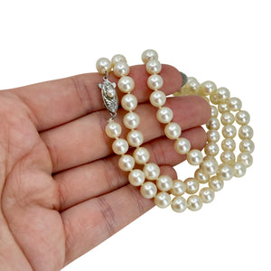 Matinee Vintage Japanese Saltwater Cultured Akoya Pearl Necklace Strand- Sterling Silver 24 Inch