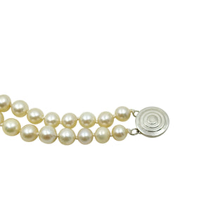Semi-Baroque Double Strand Japanese Saltwater Akoya Cultured Pearl Vintage Bracelet- Sterling Silver