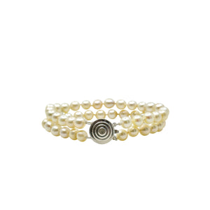 Semi-Baroque Double Strand Japanese Saltwater Akoya Cultured Pearl Vintage Bracelet- Sterling Silver