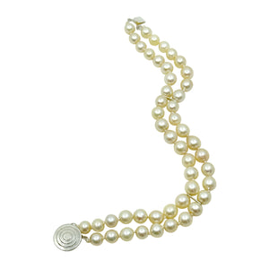 Semi-Baroque Double Strand Japanese Saltwater Akoya Cultured Pearl Vintage Bracelet- Sterling Silver