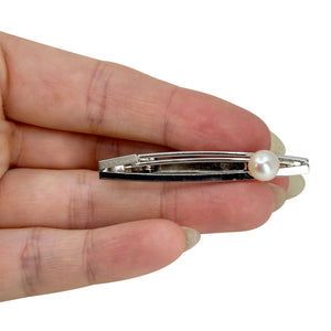 MCM Modernist Vintage Men's Japanese Saltwater Akoya Cultured Pearl Tie Bar- Sterling Silver