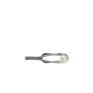 Mid Century Mikimoto Designer Men's Japanese Saltwater Akoya Cultured Pearl Tie Bar- Sterling Silver