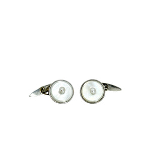 Antique Art Deco Milgrain Japanese Akoya Pearl Vintage Mother of Pearl Cufflinks- Sterling Silver