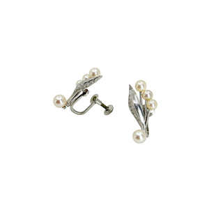 Vintage Milgrain Leaf Akoya Saltwater Cultured Pearl Screwback Earrings- Sterling Silver