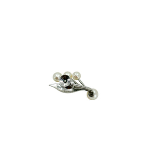 Vintage Milgrain Leaf Akoya Saltwater Cultured Pearl Screwback Earrings- Sterling Silver