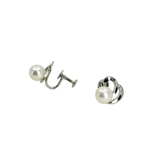 Milgrain Vintage Solitaire Akoya Saltwater Cultured Pearl Screwback Earrings- Sterling Silver