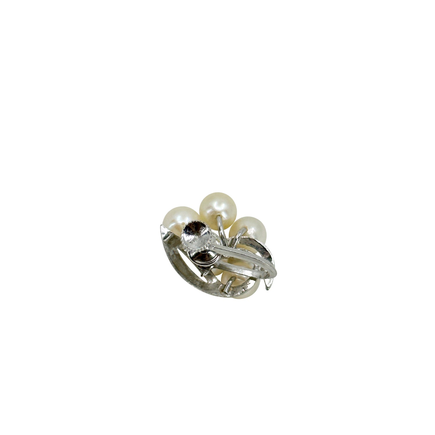 Vintage Falling Leaf Akoya Saltwater Cultured Pearl Cluster Screwback Earrings- Sterling Silver