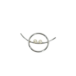 Modernist MCM Beau Vintage Japanese Saltwater Cultured Akoya Pearl Brooch- Sterling Silver