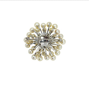 Atomic Age MCM Burst Japanese Saltwater Akoya Cultured Pearl Vintage Brooch- Sterling Silver