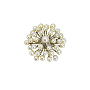 Atomic Age MCM Burst Japanese Saltwater Akoya Cultured Pearl Vintage Brooch- Sterling Silver