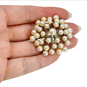 Atomic Age MCM Burst Japanese Saltwater Akoya Cultured Pearl Vintage Brooch- Sterling Silver