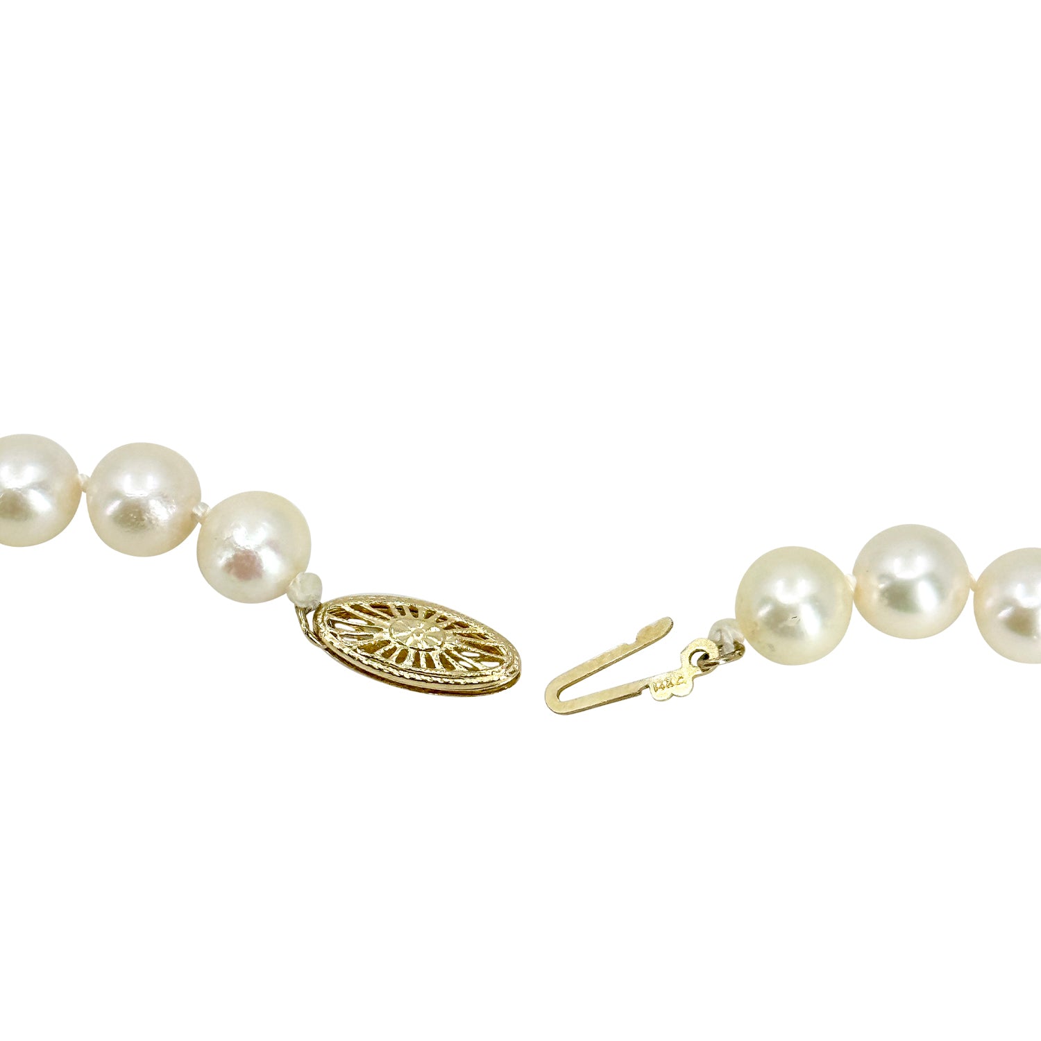 Matinee Filigree Vintage Japanese Cultured Saltwater Akoya Pearl Necklace - 14K Yellow Gold 24 Inch
