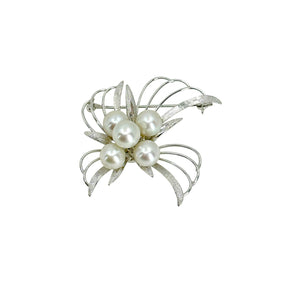 MCM Mid Century Modern Japanese Saltwater Gray Akoya Pearl Brooch- Sterling Silver