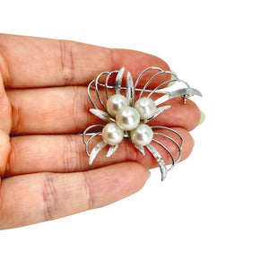 MCM Mid Century Modern Japanese Saltwater Gray Akoya Pearl Brooch- Sterling Silver