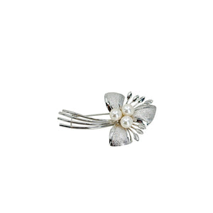 Atomic Era MCM Japanese Saltwater Akoya Cultured Pearl Vintage Spray Brooch- Sterling Silver