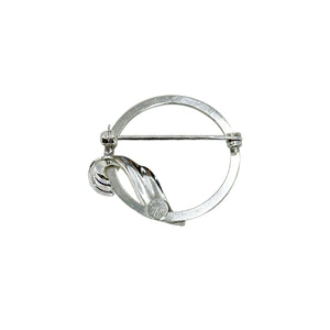 De Curtis Brushed Leaf Japanese Saltwater Akoya Cultured Pearl Vintage Circle Brooch- Sterling Silver