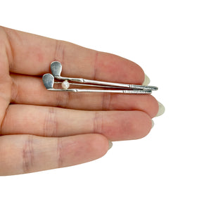 Vintage Double Golf Club Retro Japanese Saltwater Akoya Cultured Pearl Brooch- Sterling Silver