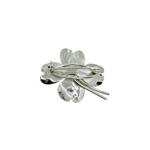 Designer Harry S. Bick Japanese Saltwater Cultured Akoya Pearl Dogwood Brooch- Sterling Silver