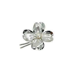 Designer Harry S. Bick Japanese Saltwater Cultured Akoya Pearl Dogwood Brooch- Sterling Silver