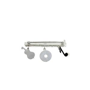 Retro Record Music Note Guitar Japanese Saltwater Akoya Cultured Pearl Vintage Bar Brooch- Sterling Silver