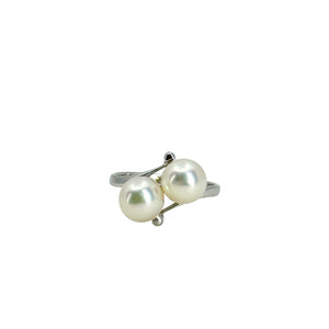 Vintage Fuji Pearl Designer Bypass Japanese Saltwater Akoya Cultured Pearl Ring- Sterling Silver Sz 3.50