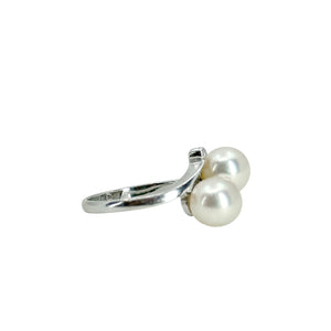 Vintage Fuji Pearl Designer Bypass Japanese Saltwater Akoya Cultured Pearl Ring- Sterling Silver Sz 3.50