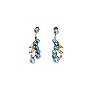 Art Nouveau Vivid Blue Akoya Saltwater Cultured Pearl Leaf Screwback Earrings- Rose Gold