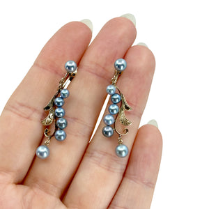 Art Nouveau Vivid Blue Akoya Saltwater Cultured Pearl Leaf Screwback Earrings- Rose Gold