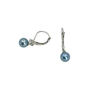 Retro Bright Blue Japanese Akoya Saltwater Cultured Pearl Lever Back White Sapphire Earrings- 14K White Gold 