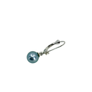 Retro Bright Blue Japanese Akoya Saltwater Cultured Pearl Lever Back White Sapphire Earrings- 14K White Gold 