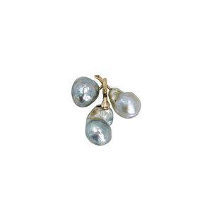 Vintage Baroque Blue Japanese Saltwater Akoya Pearl Triple Pendant- 14K Yellow Gold