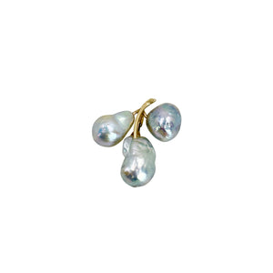 Vintage Baroque Blue Japanese Saltwater Akoya Pearl Triple Pendant- 14K Yellow Gold