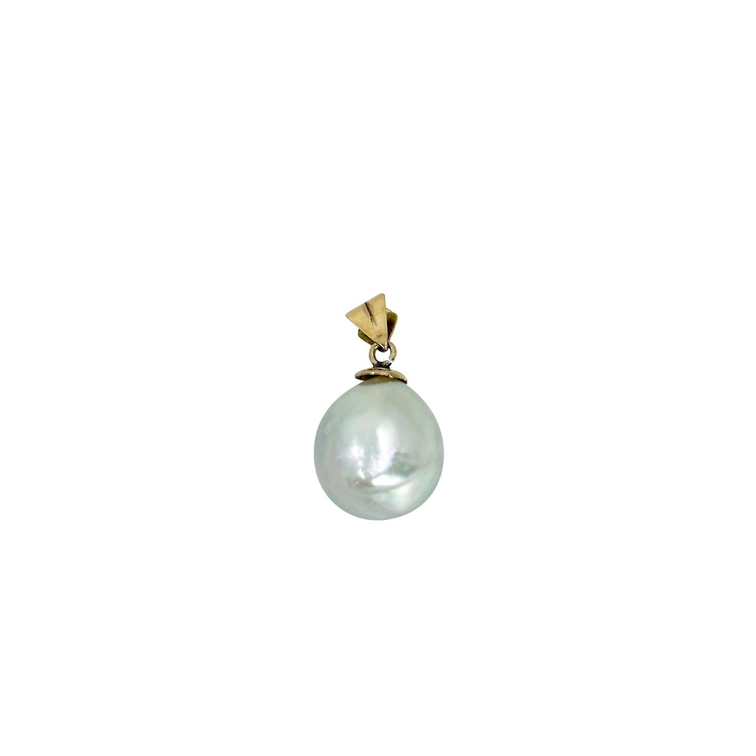 Baroque Blue Japanese Saltwater Akoya Pearl Solitaire Vintage Pendant- 18K Yellow Gold