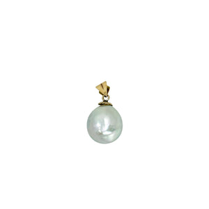Baroque Blue Japanese Saltwater Akoya Pearl Solitaire Vintage Pendant- 18K Yellow Gold