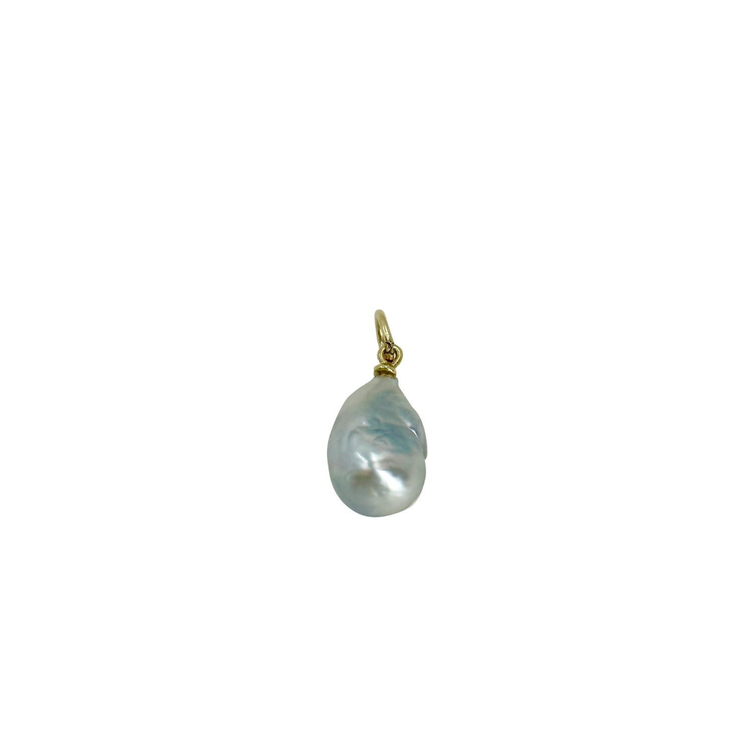 Baroque Drop Blue Japanese Saltwater Akoya Pearl Solitaire Vintage Charm Pendant- 14K Yellow Gold